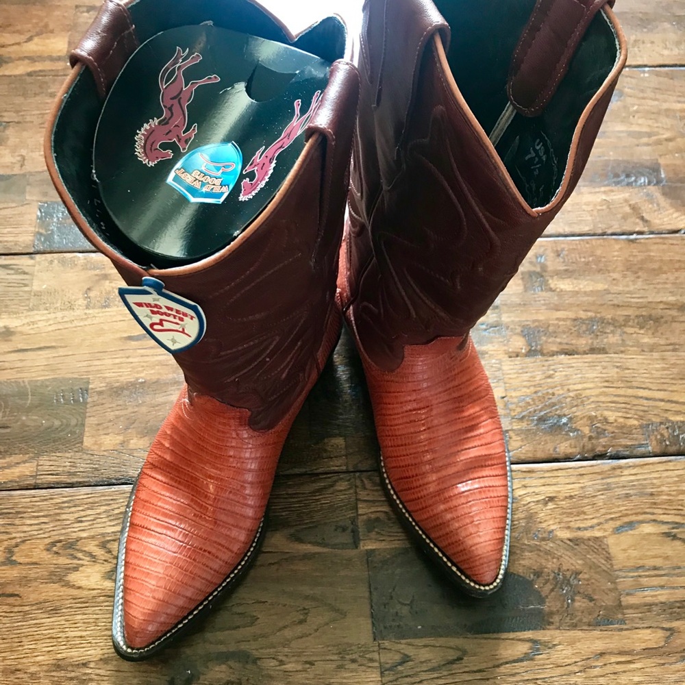 Wild West J-Toe Lizard Boots in Cognac